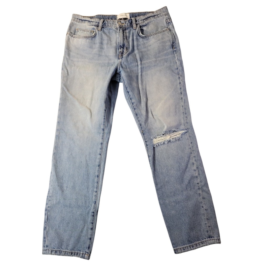 Current/Elliott Womens‎ Distressed Straight Leg Light Wash Jeans Size 30 Cotton